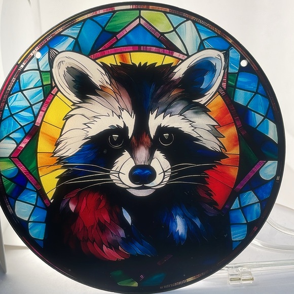 Raccoon Faux Stained Glass Acrylic SuncatcherWindow Art - Picture 4 of 4